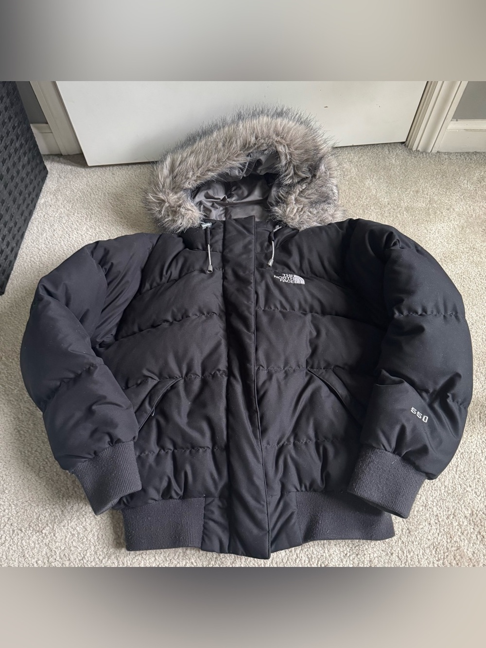 The North Face Gotham Puffer Jacket Coat 550 Down Hooded Faux Fur Women’s Black
